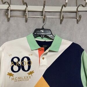 Akoo Polo Shirt Men's XL Colorblock Embroidery Abstract Pique Golf Casual Hybrid